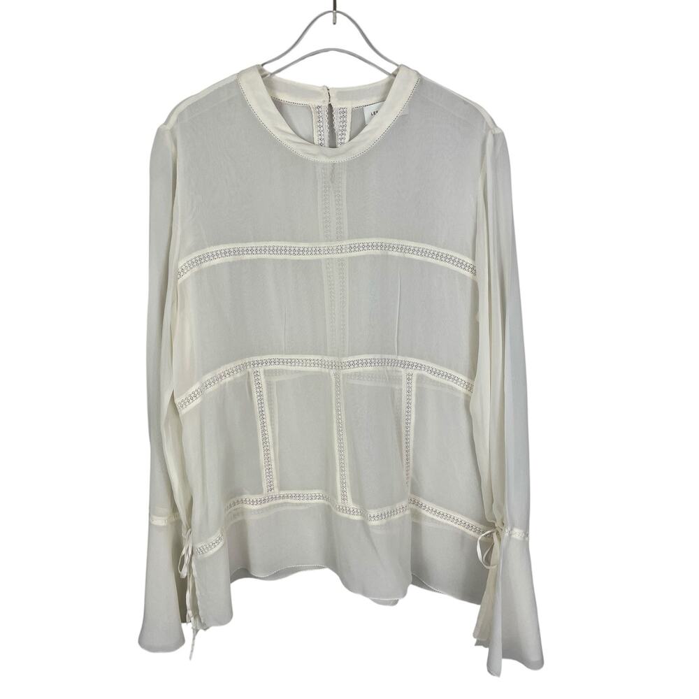 Lee Mathews 100% Silk Chiffon Blouse Boho Chic Sheer Cream Size 3 US 8 FLAW